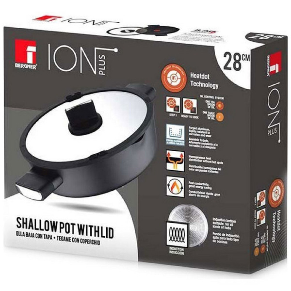 Сотейник Bergner Ion plus з кришкою 28 см (BG-35913-BK)