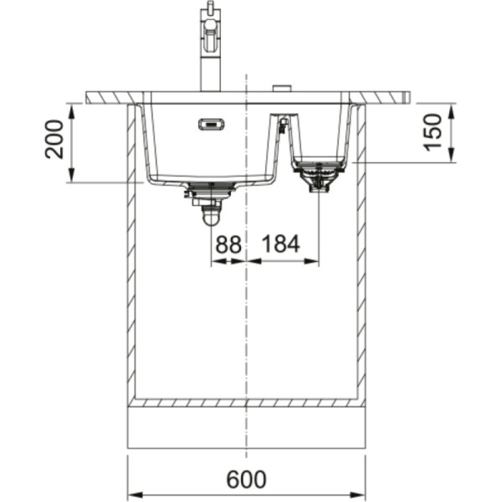 Мийка кухонна Franke Maris, фраграніт, прямокутник, без крила, 553х433х200мм, чаша - 1.5, під стільницю, MRG 160, онікс