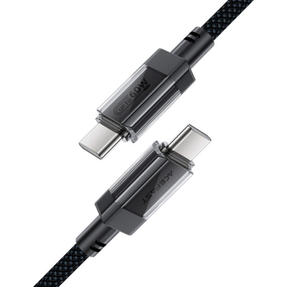 Дата кабель USB-C to USB-C 1.2m 60W stainless steel C12-03 Black Acefast (6974316283317)