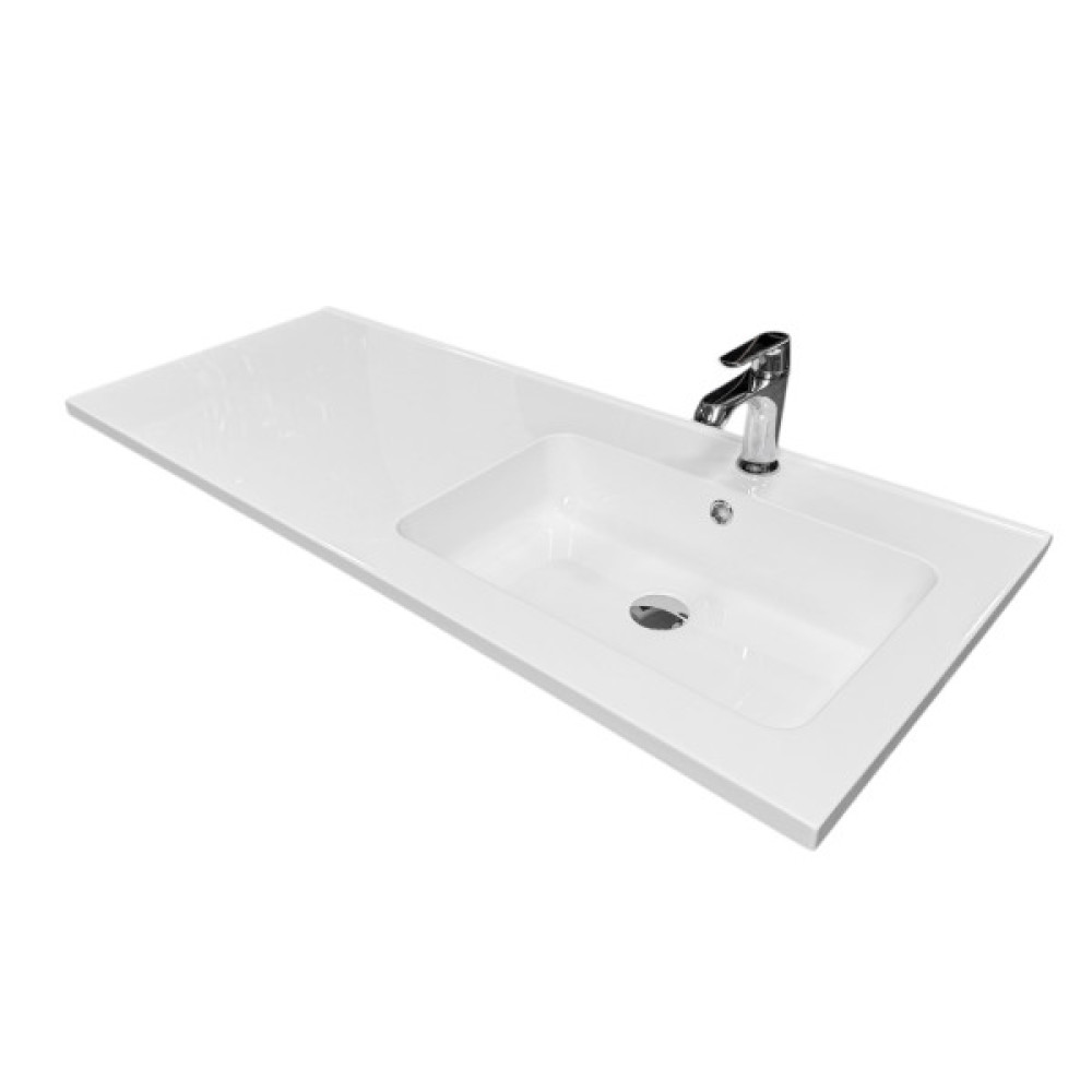 Набір для ванної кімнати, раковина, умивальник Adamant FLATE 120L, штучний камінь, прямокут., з сифоном Click-Clack + змішувач