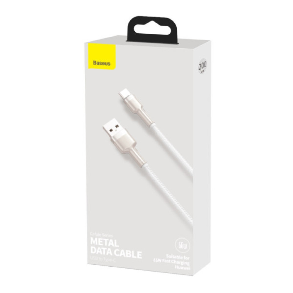 Дата кабель USB 3.1 AM to USB-C 2.0m 6.0A 66W Cafule Series Metal White Baseus (CAKF000202)