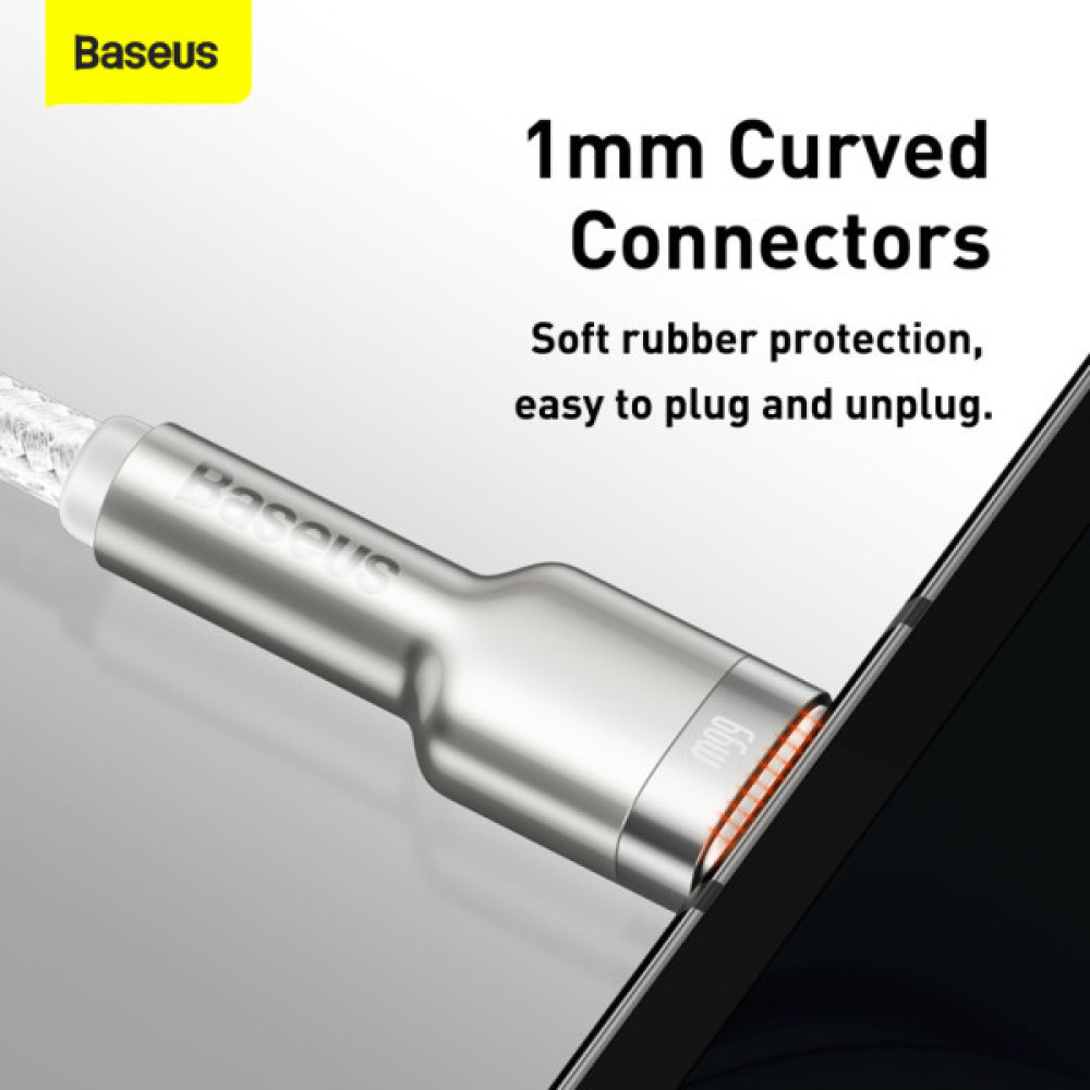 Дата кабель USB 3.1 AM to USB-C 2.0m 6.0A 66W Cafule Series Metal White Baseus (CAKF000202)