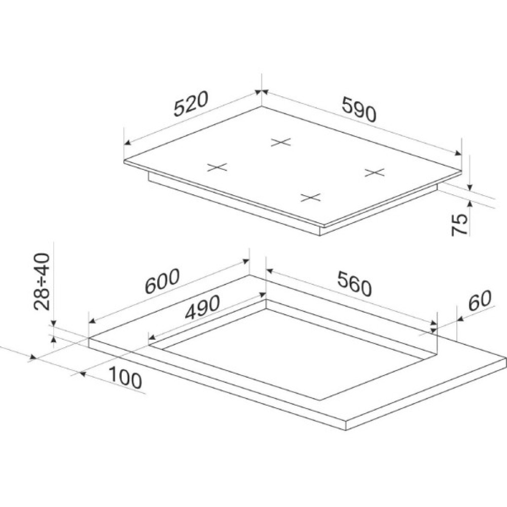Варильна поверхня Hansa газова на склі, 59см, чавун, чорний