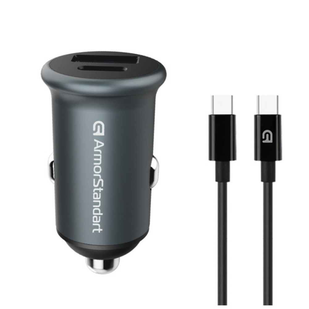 Зарядний пристрій Armorstandart USB Type-C PD20W + USB QC 3.0 Grey + cable USB-C (ARM82461)
