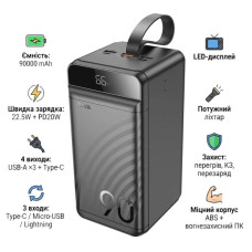 Батарея універсальна HOCO 90000mAh Element PD/20W, QC/FCP/SCP/AFC/22.5W, LCD, LED Lamp Black (J123D / 714778)