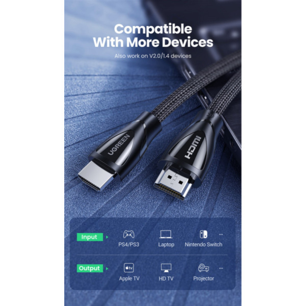 Кабель мультимедійний HDMI M to HDMI M 1.0m V2.1 Ugreen (80401)