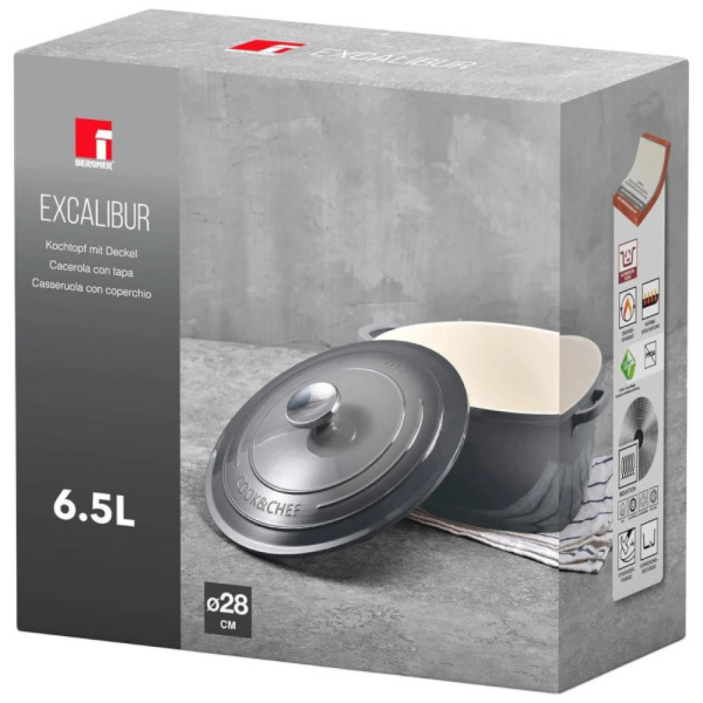Каструля Bergner Excalibur з кришкою Сіра 5.8 л (BG-36102-GY)