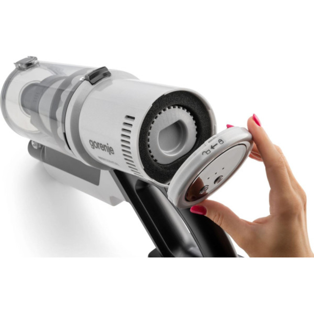 Gorenje Пилосос Gorenje бездротовий, 60Вт, конт пил -0.6л, автон. робота до 50хв, HEPA, 2 в 1, підсвічування, індикатор, щітка- електротурбо, сірий