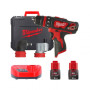 Шуруповерт Milwaukee M12 BDDXKIT-202C Li-Ion 2x2Ah, 3 насадки. (4933447836)
