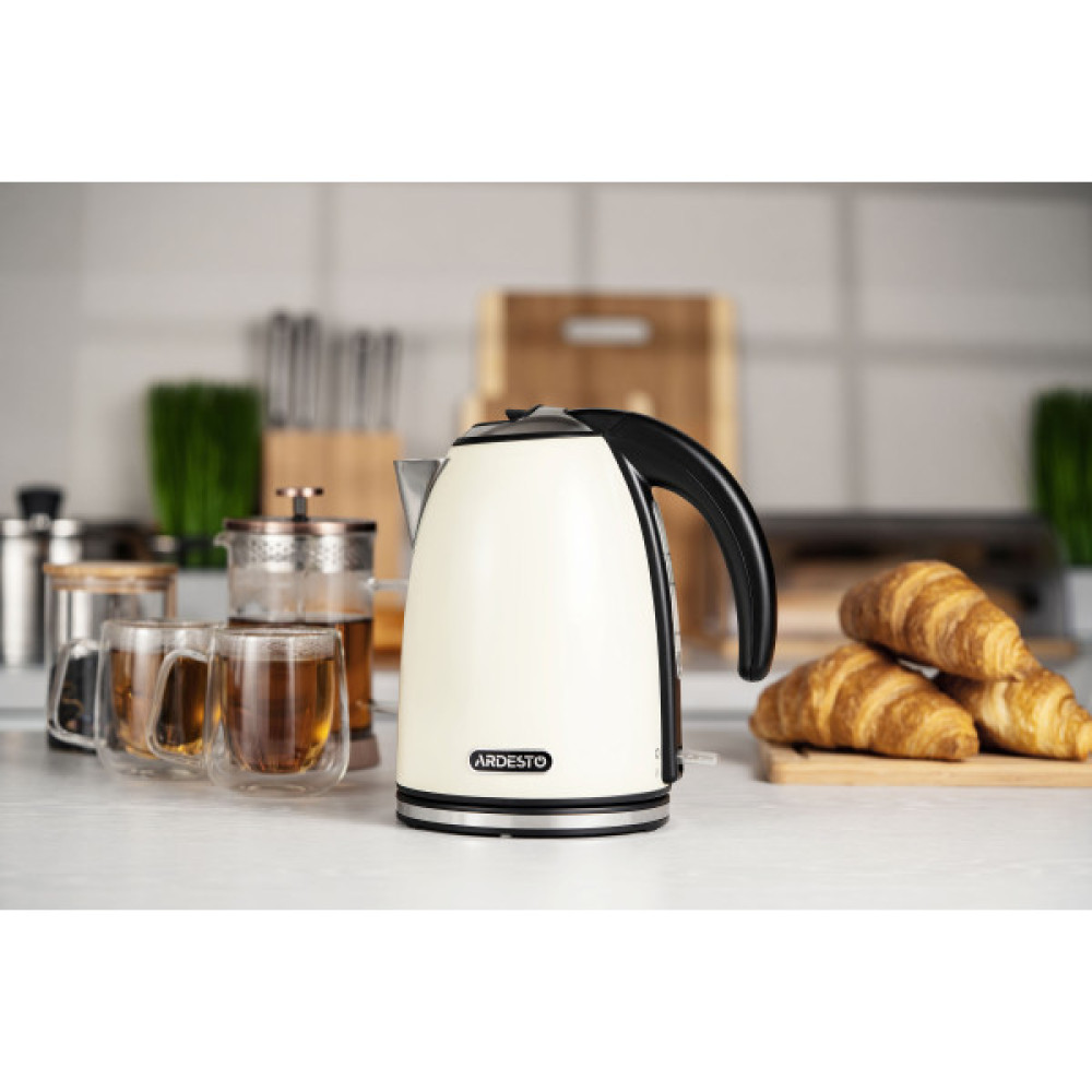Електрочайник ARDESTO 1.7л, Strix, метал, бежевий глянець
