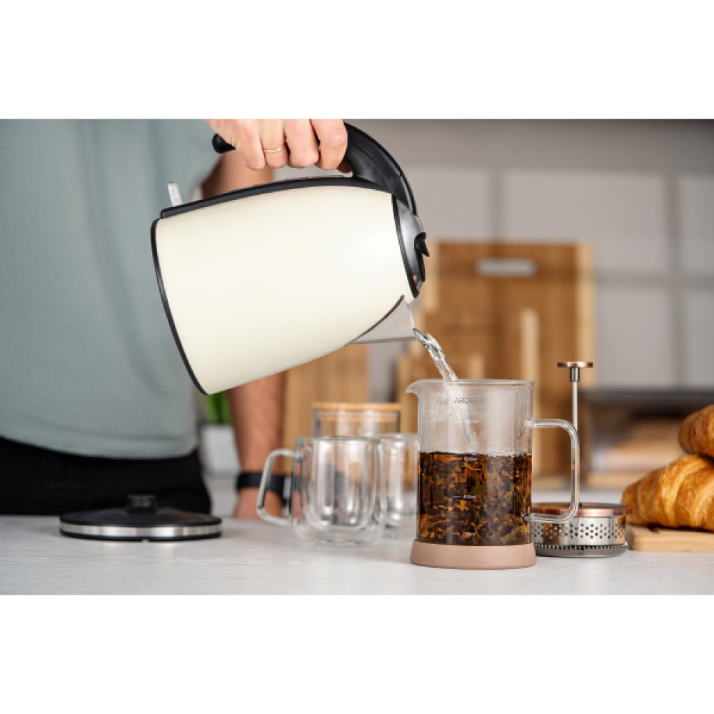 Електрочайник ARDESTO 1.7л, Strix, метал, бежевий глянець