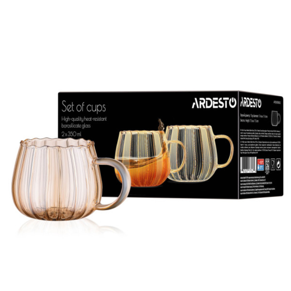 Набір чашок Ardesto Golden Moon 350мл, 2шт, боросилікатне скло, прозорий (AR2635BGG)