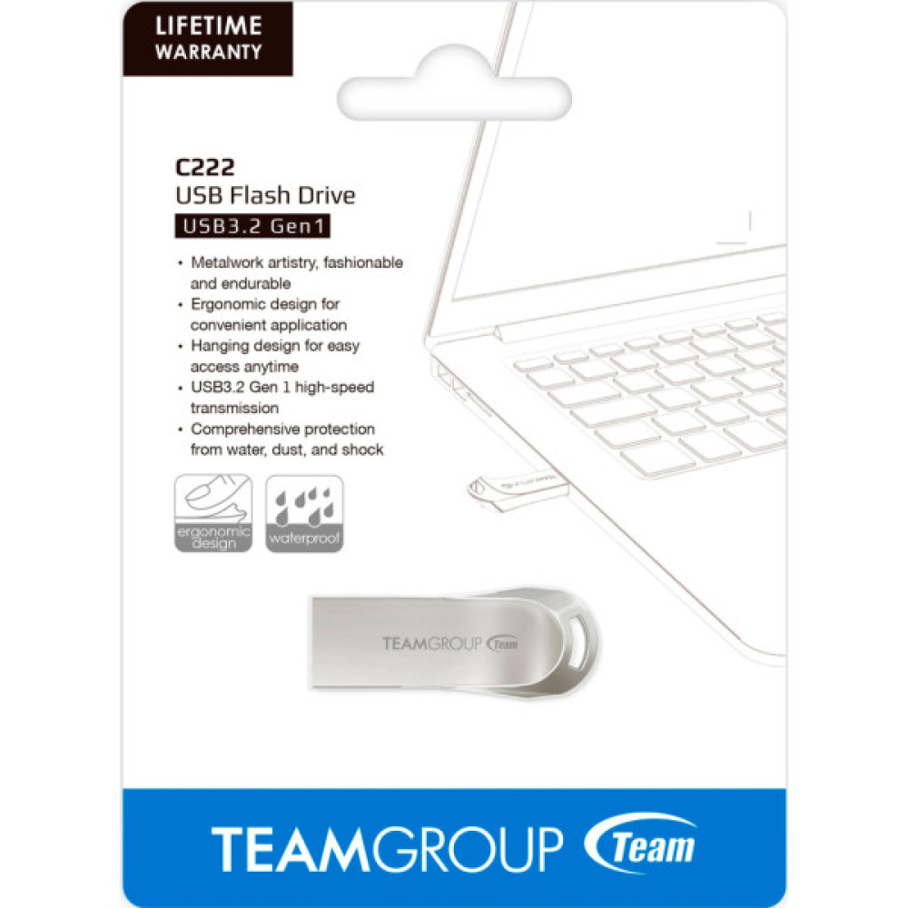 USB флеш накопичувач Team 64GB C222 Silver USB 3.2 (TC222364GS01)