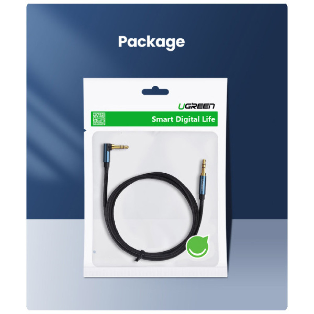 Кабель мультимедійний 3.5mm M to 3.5mm M 1.0m 90° corner AV112 blue UGREEN (60179)