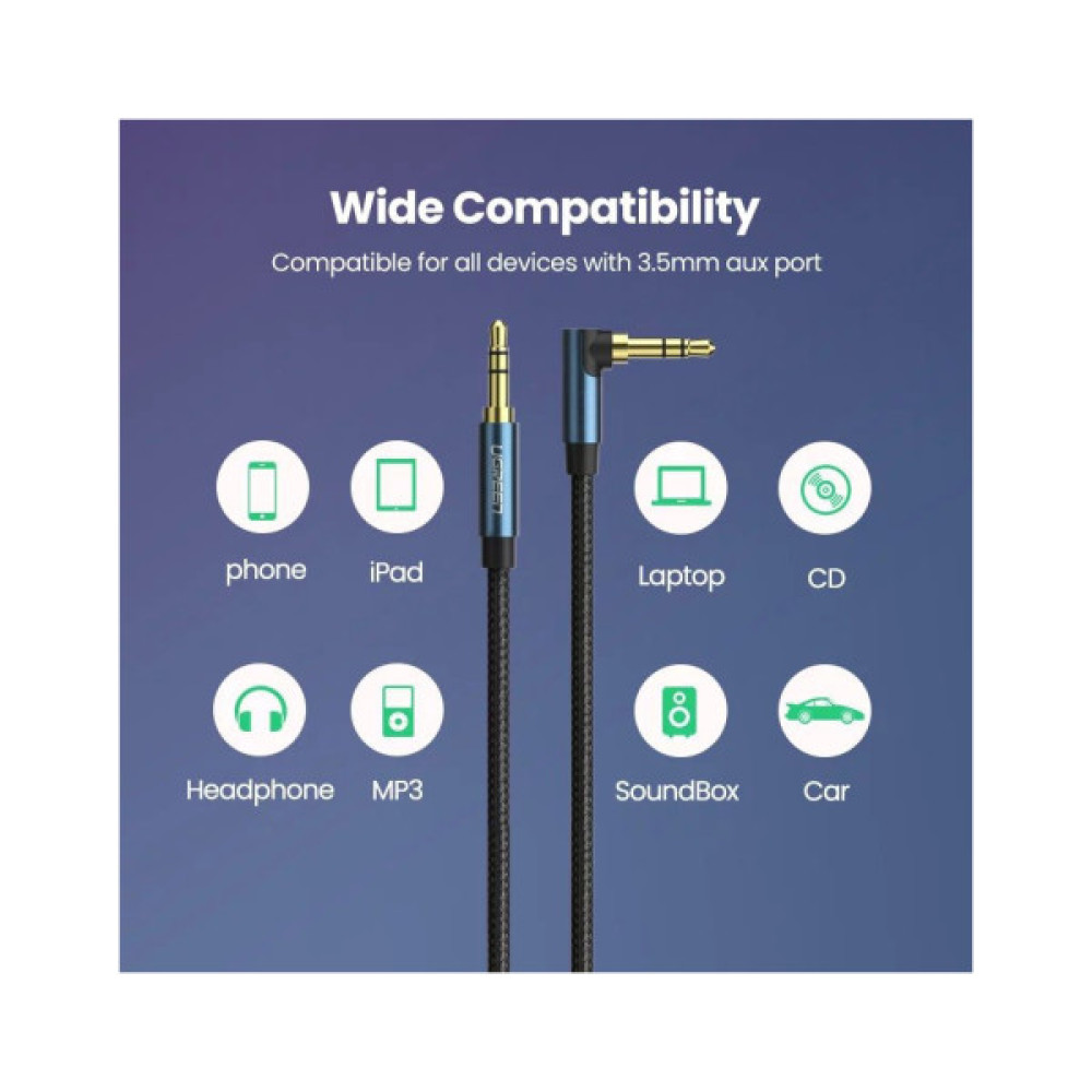 Кабель мультимедійний 3.5mm M to 3.5mm M 1.0m 90° corner AV112 blue UGREEN (60179)
