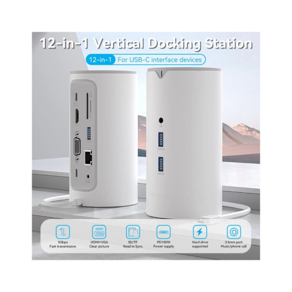 Концентратор VENTION USB3.1 Type-C to HDMI/VGA/USB3.0x3/RJ45/SD/TF/TRRS 3.5m/PD/DC100W12-in-1 (TPHWC-EU)