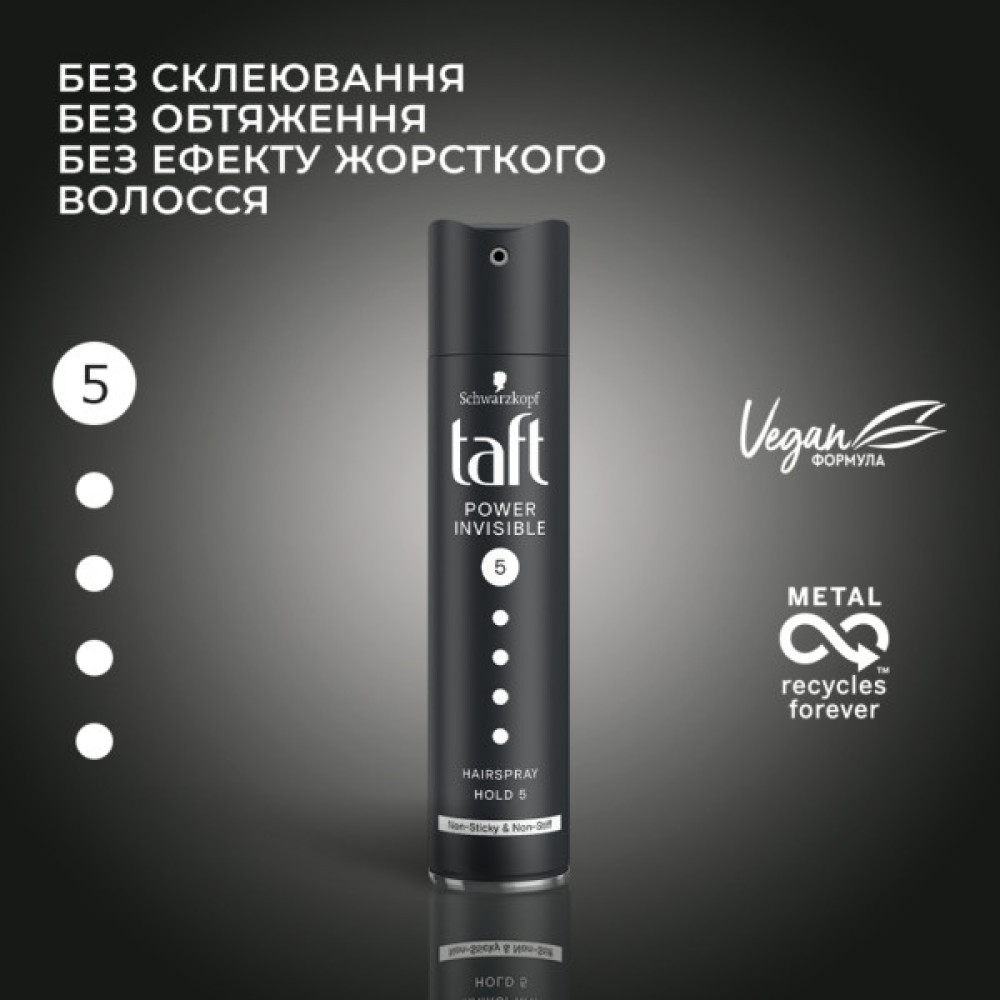 Лак для волосся Taft Power Невидима Фіксація 5 250 мл (4015001003581/9000100876520)