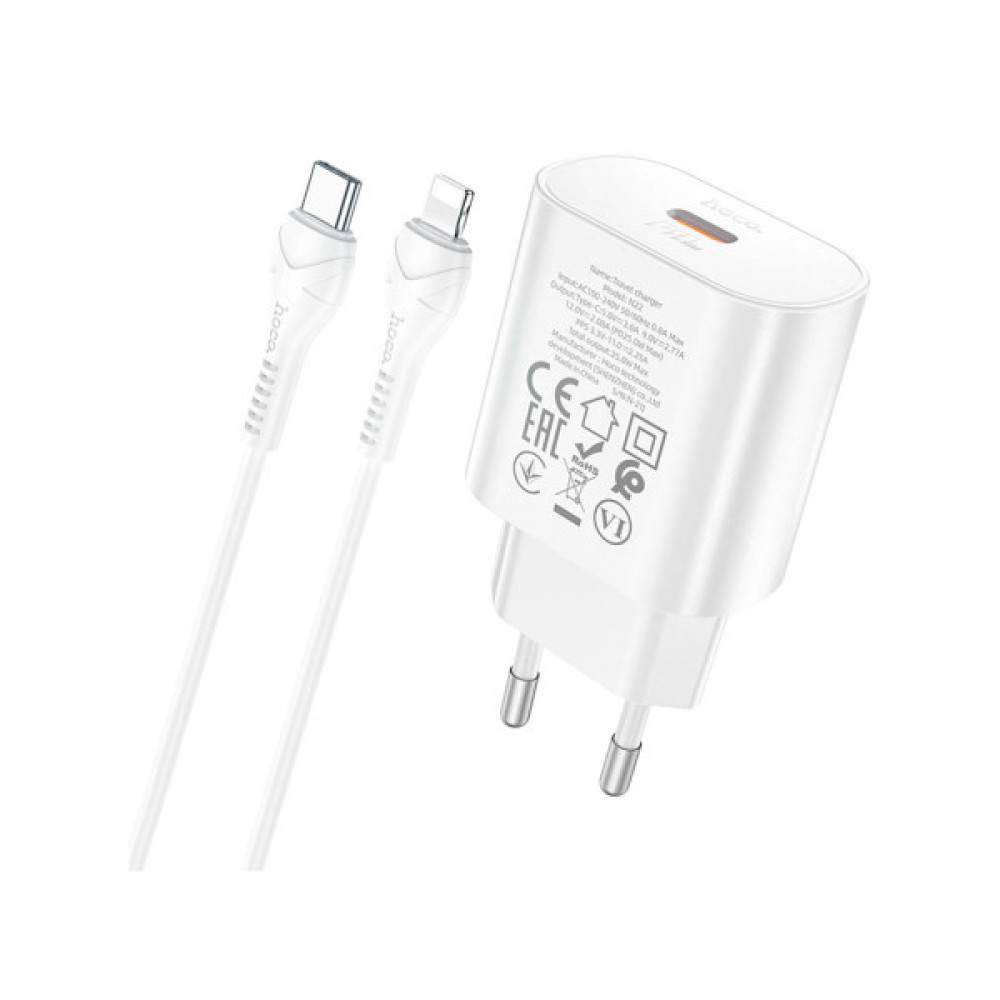 Зарядний пристрій HOCO N22 Jetta USB-C PD25W + cable USB-C to Lightning White (6931474760074)