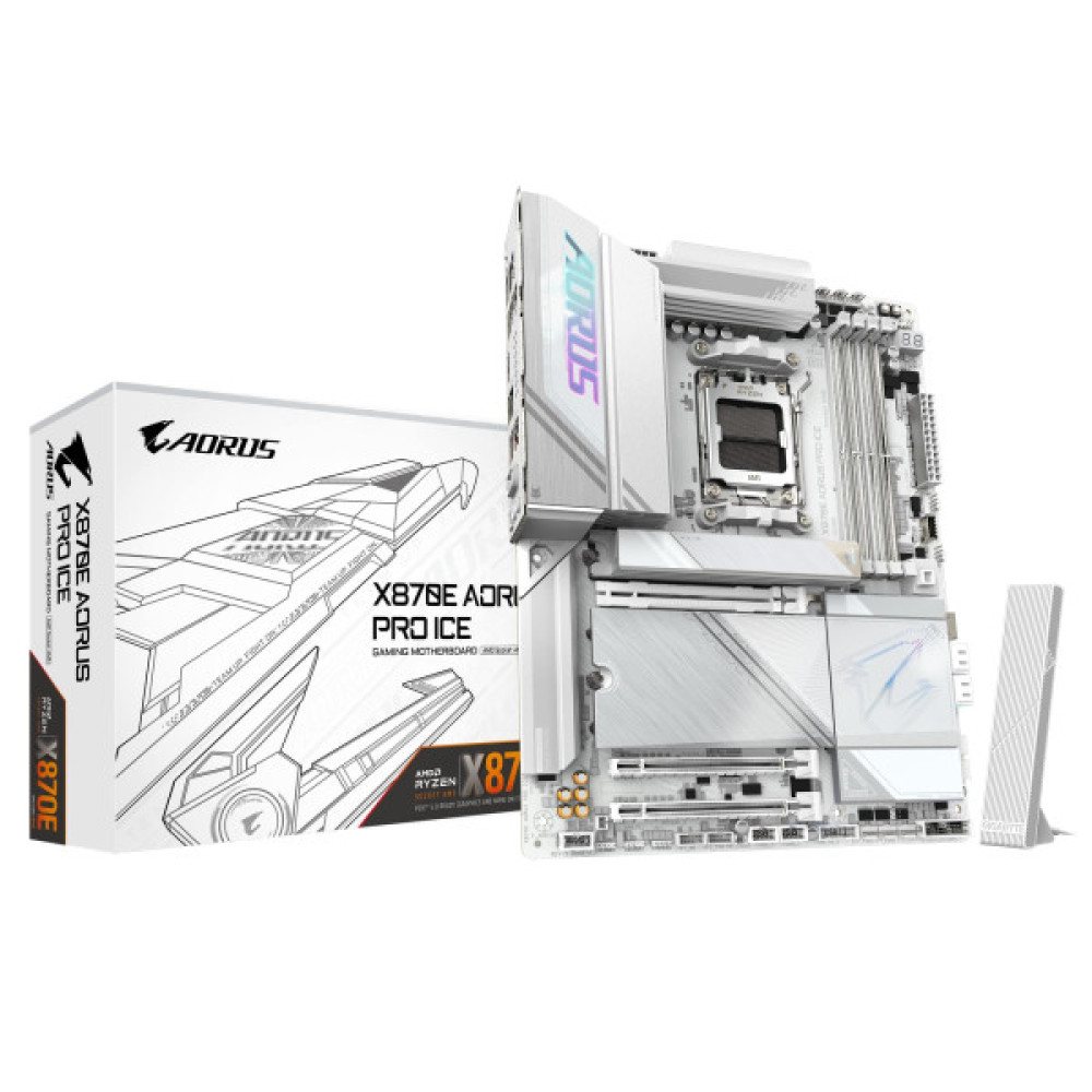Материнська плата GIGABYTE X870E AORUS PRO ICE sAM5 X870 4xDDR5 M.2 HDMI Wi-Fi BT ATX білий