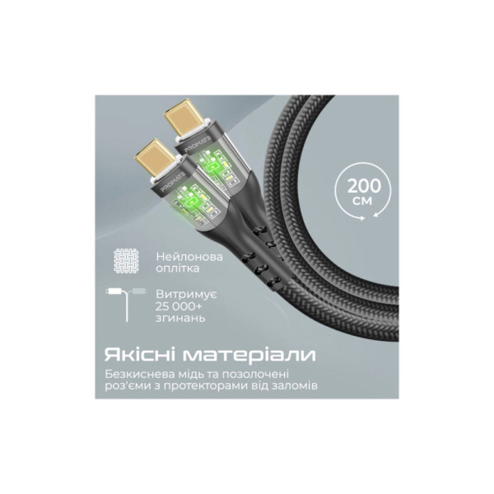 Дата кабель USB-C to USB-C 2.0m Promate (transline-cc200.black)