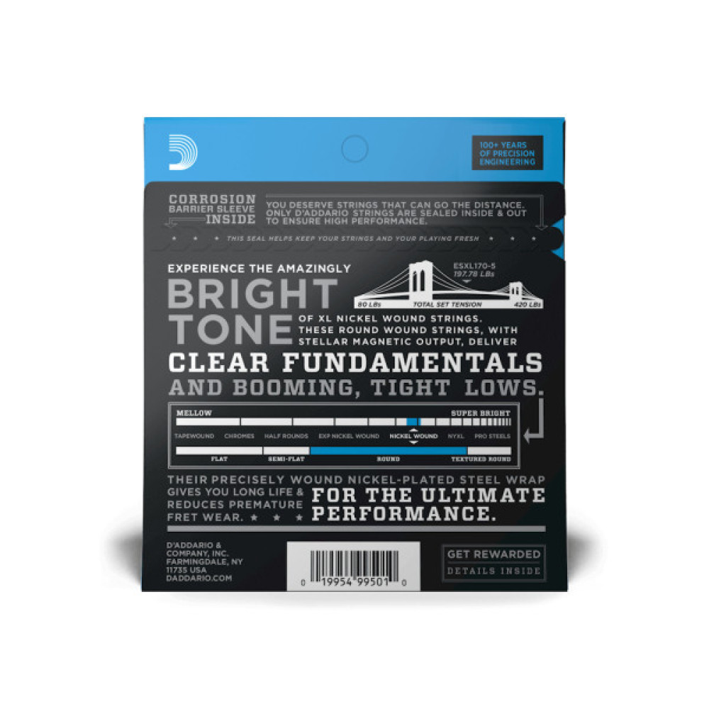 Струни для гітари D'Addario XL Nickel Wound Bass Regular Light 5-String (45-130) (EXL170-5)