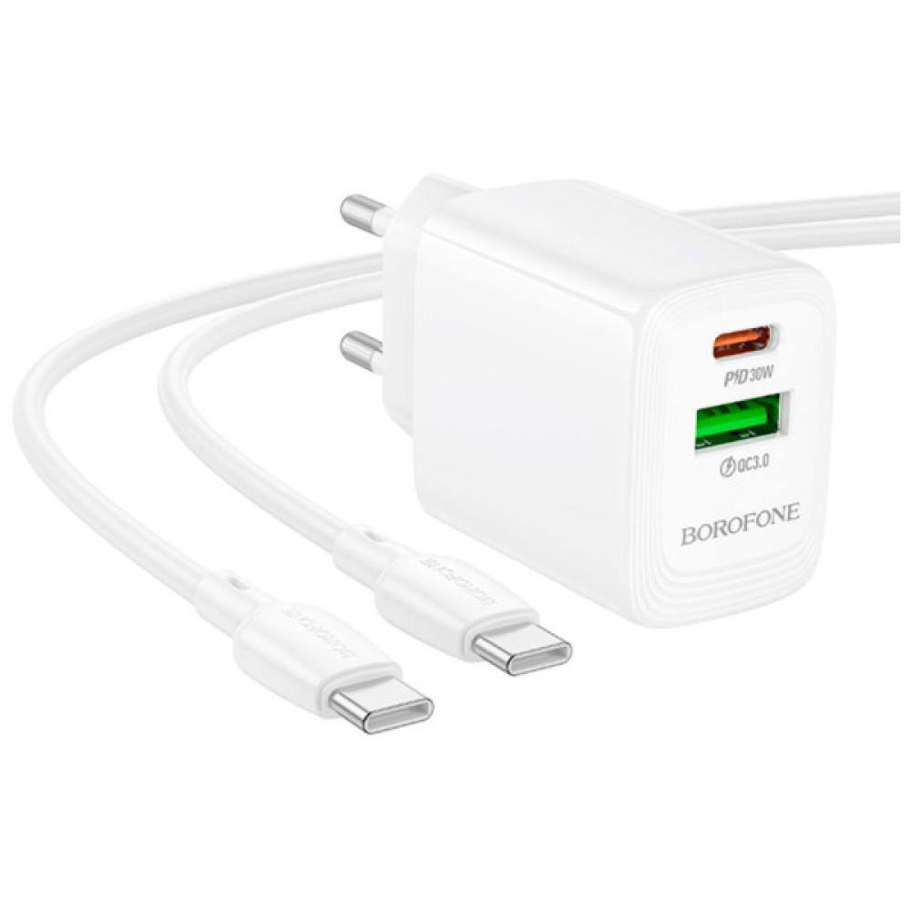 Зарядний пристрій BOROFONE BN29 Fuente 1xUSB-C PD30W + 1xUSB QC3.0 + cable USB-C to USB-C White (6941991120343) Зарядний пристрій BOROFONE BN29 Fuente 1xUSB-C PD30W + 1xUSB QC3.0 + cable USB-C to USB-C White (6941991120343)