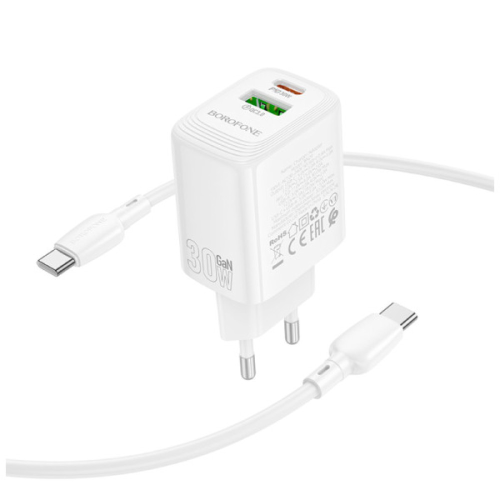 Зарядний пристрій BOROFONE BN29 Fuente 1xUSB-C PD30W + 1xUSB QC3.0 + cable USB-C to USB-C White (6941991120343) Зарядний пристрій BOROFONE BN29 Fuente 1xUSB-C PD30W + 1xUSB QC3.0 + cable USB-C to USB-C White (6941991120343)