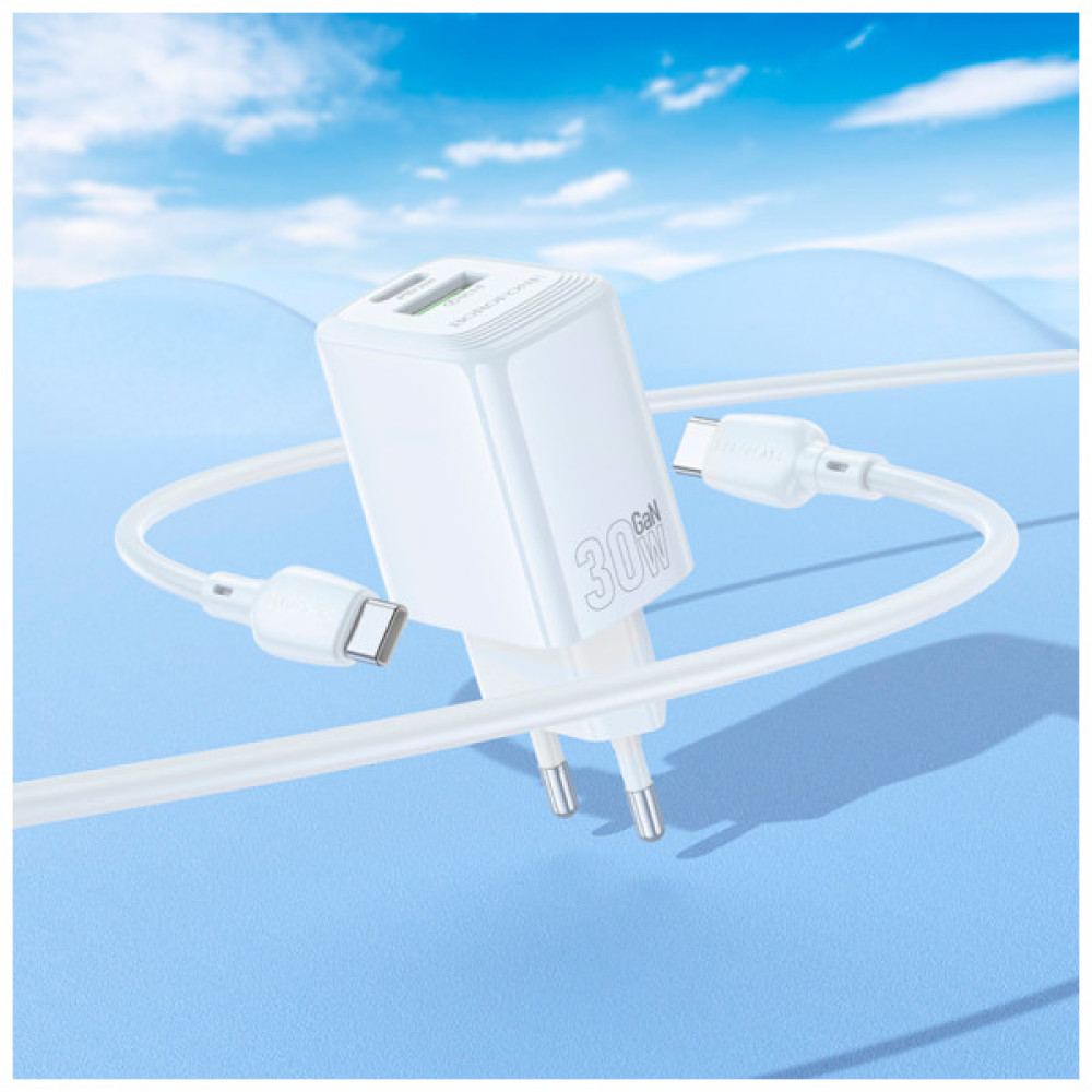 Зарядний пристрій BOROFONE BN29 Fuente 1xUSB-C PD30W + 1xUSB QC3.0 + cable USB-C to USB-C White (6941991120343) Зарядний пристрій BOROFONE BN29 Fuente 1xUSB-C PD30W + 1xUSB QC3.0 + cable USB-C to USB-C White (6941991120343)