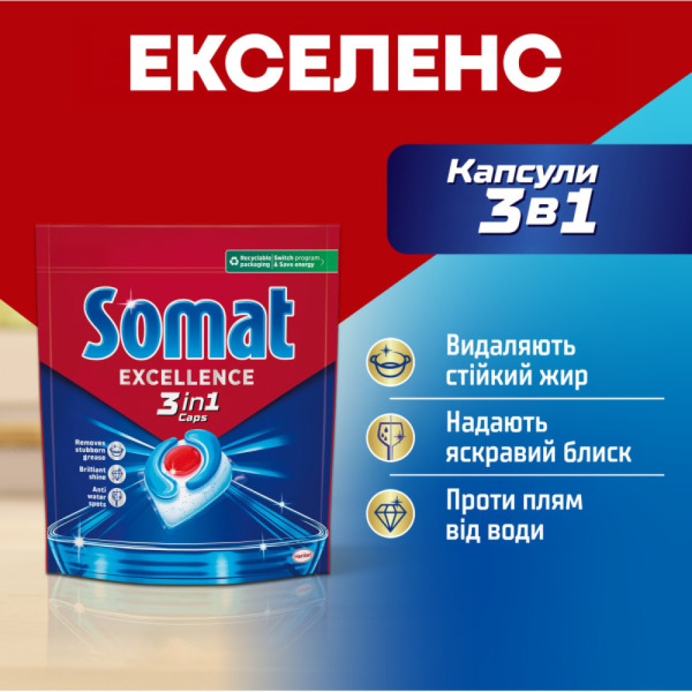 Таблетки для посудомийних машин Somat Excellence 3-in-1 34 шт. (9000101831986)