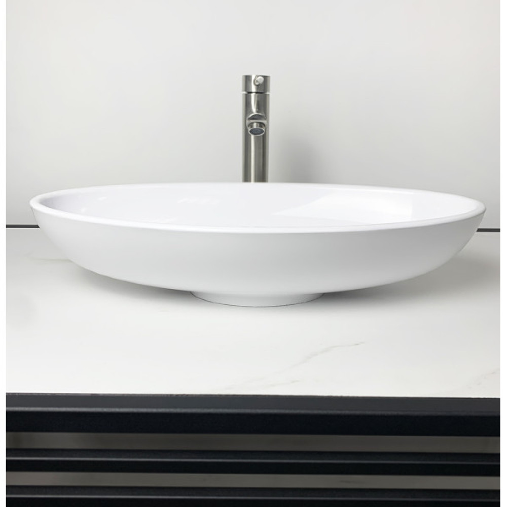 Раковина, умивальник Adamant ANDERE NEW, штучний камінь, овальна, без отвору для змішувача та переливу, 590х295х130мм, накладний, білий