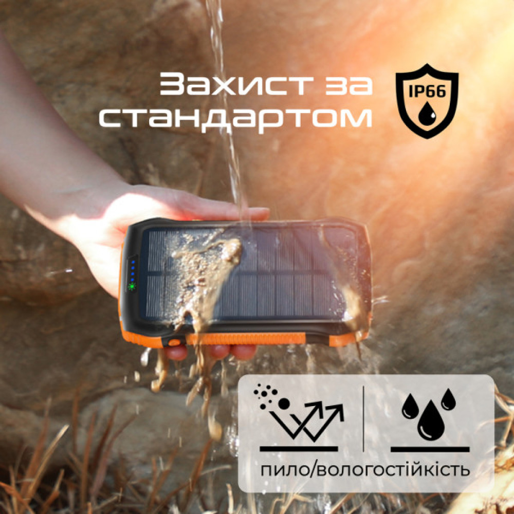 Батарея універсальна Promate 20000mAh PD/20W, QC/3/0, Solar, QI, IP65 (solartank-20pdqi.black)