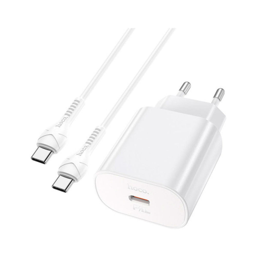 Зарядний пристрій HOCO N22 Jetta USB-C PD25W + cable USB-C to USB-C White (6931474760081)