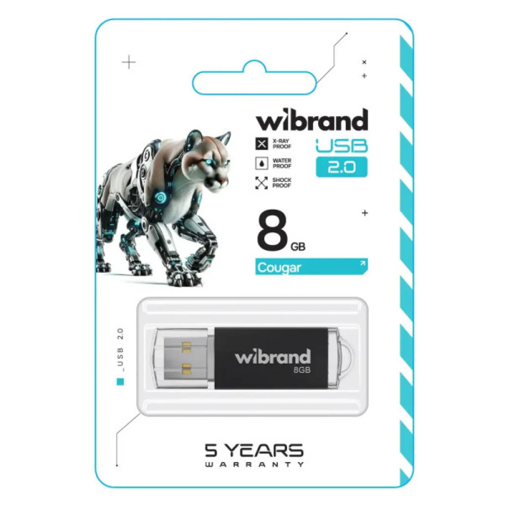 USB флеш накопичувач Wibrand 8GB Cougar Black USB 2.0 (WI2.0/CU8P1B)