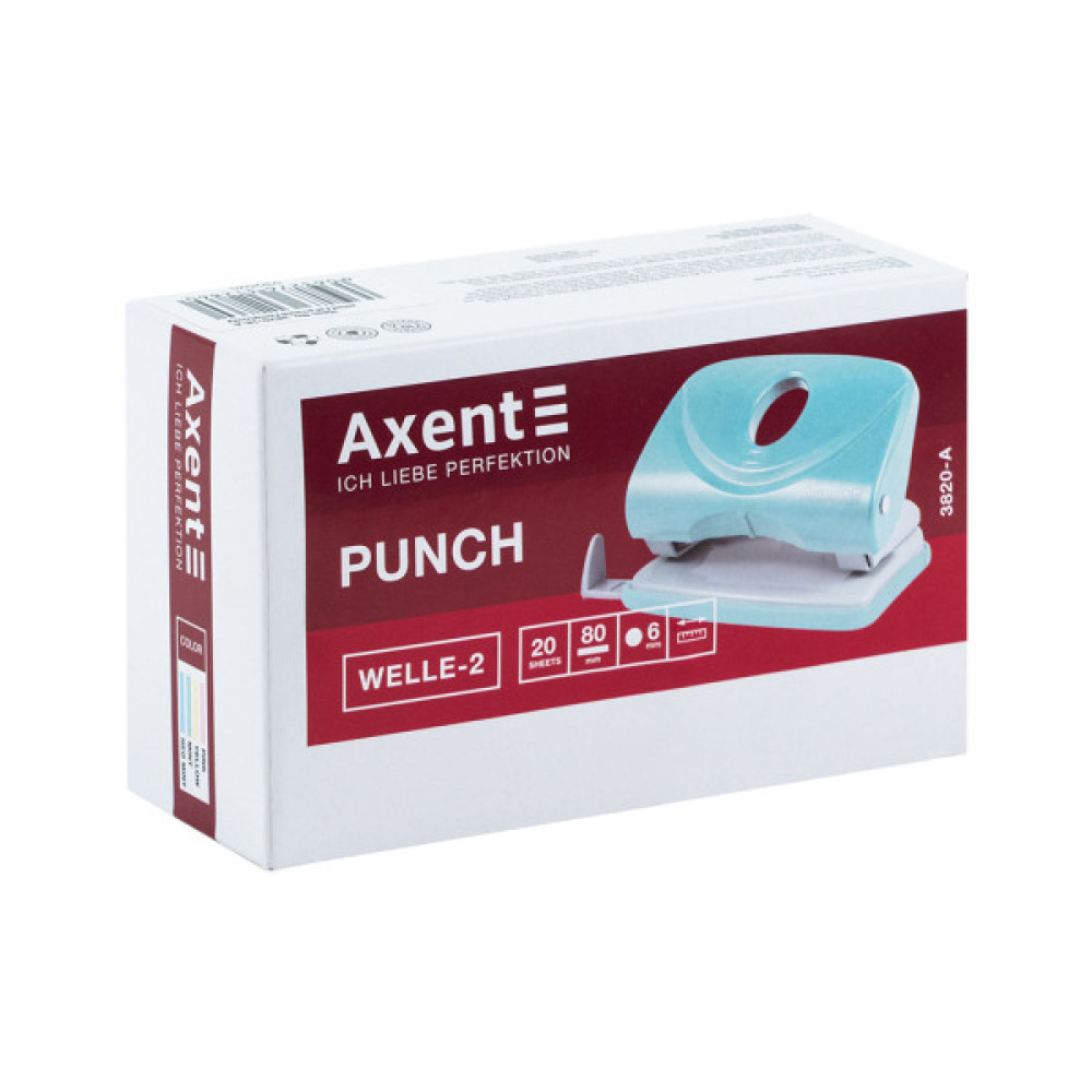 Діркопробивач Axent Welle-2 з пластиковий верх, 20 арк,Pastelini, м'ятний (3820-18-A)