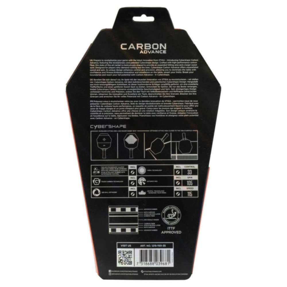 Ракетка для настільного тенісу Stiga Carbon Advance Cybershape FL (1215-1101-35) (932356)