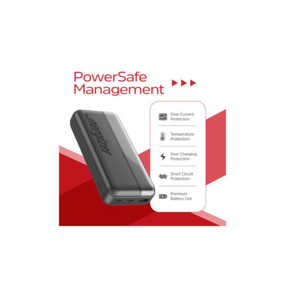 Батарея універсальна Energizer 20000mAh 15W, USB-А, 2*USB-C, Black (UE20050CC)