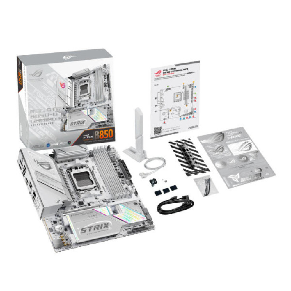 Материнcька плата ASUS ROG STRIX B850-G GAMING WIFI sAM5 B850 4xDDR5 M.2 HDMI DP WiFi BT mATX білий