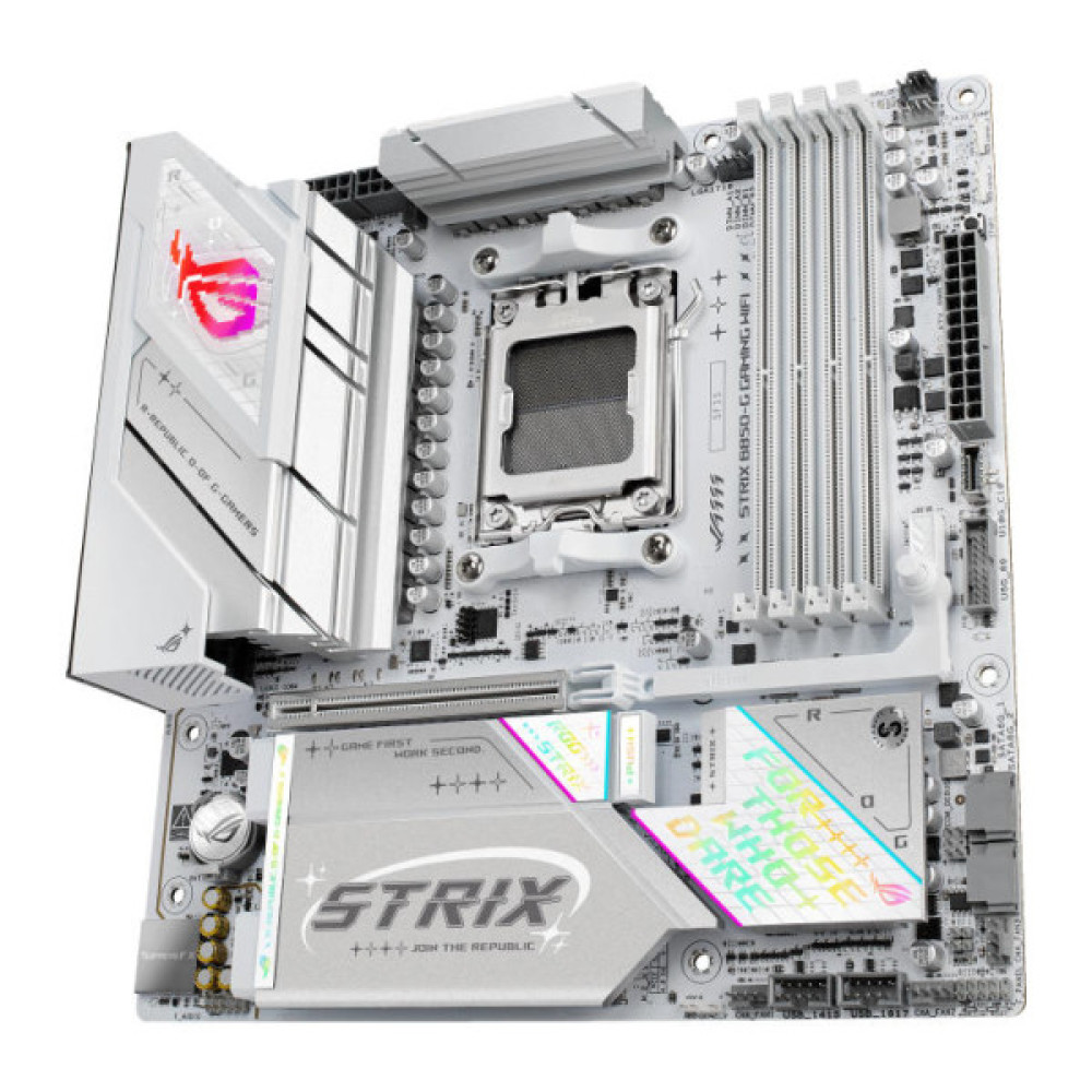 Материнcька плата ASUS ROG STRIX B850-G GAMING WIFI sAM5 B850 4xDDR5 M.2 HDMI DP WiFi BT mATX білий