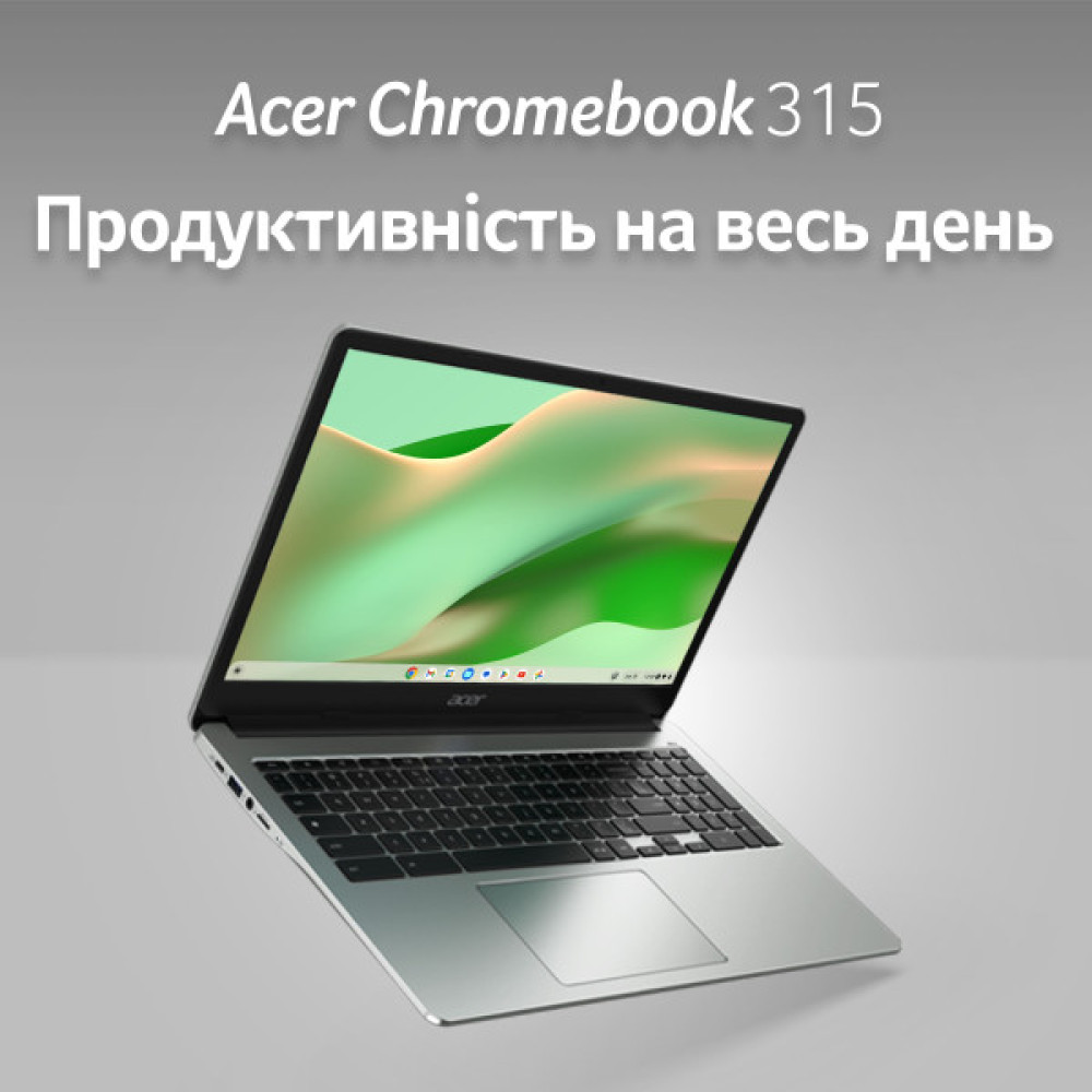 Ноутбук Acer Chromebook CB315-4HT 15" FHD IPS Touch, Intel C N4500, 8GB, F128GB, UMA, ChromeOS, сріблястий