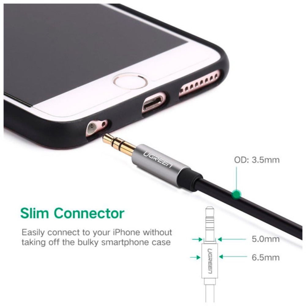 Кабель мультимедійний 3.5mm M to 3.5mm M 0.5m AV119 black UGREEN (10732)