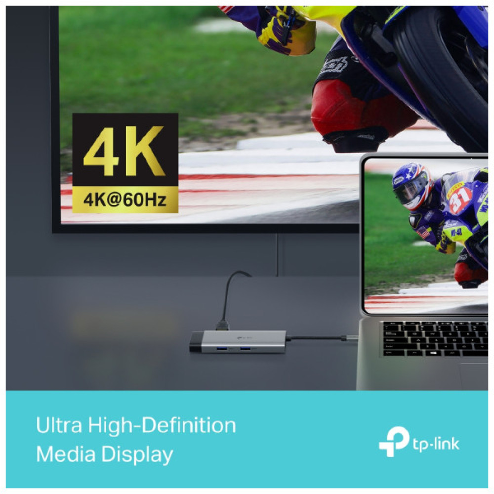 Концентратор TP-Link USB 3.0 6-in-1 2xUSB 3.0 + 1xUSB-C + 1xHDMI + 1xRJ45 + PD 100W (UH6120C)