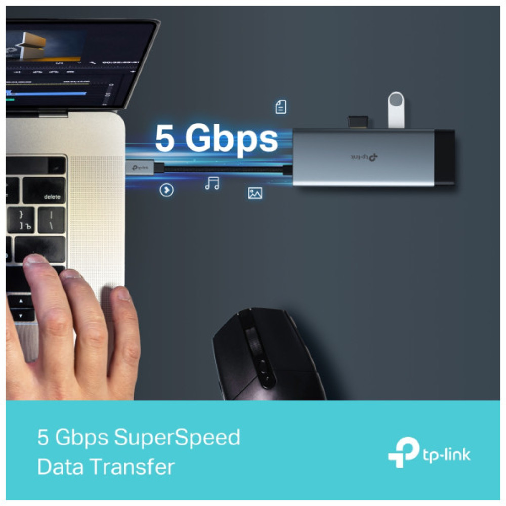 Концентратор TP-Link USB 3.0 6-in-1 2xUSB 3.0 + 1xUSB-C + 1xHDMI + 1xRJ45 + PD 100W (UH6120C)