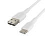 Кабель USB-A > USB-C заряджання/синхронізації Belkin 1м, 15Вт, Type-C, PVC, білий