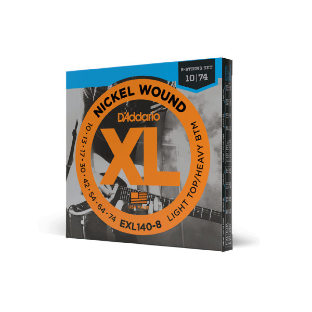 Струни для гітари D'Addario XL Nickel Wound Light Top / Heavy Bottom 8-String (10-74) (EXL140-8)