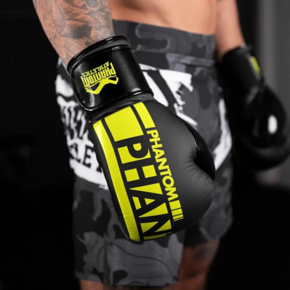 Боксерські рукавички Phantom Apex Elastic Neon Black/Yellow 16 унцій (PHBG2300-16)