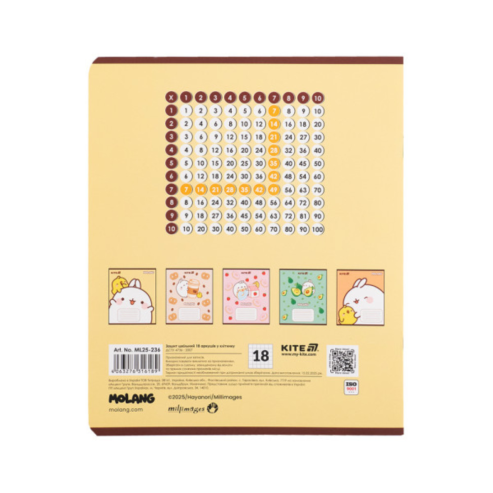 Зошит Kite Molang, 18 аркушів, клітинка (ML25-236)