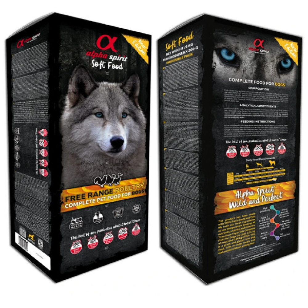 Напіввологий корм для собак Alpha Spirit Semi-moist Free Range Poultry Box 9 кг + консерва (8436586310127)