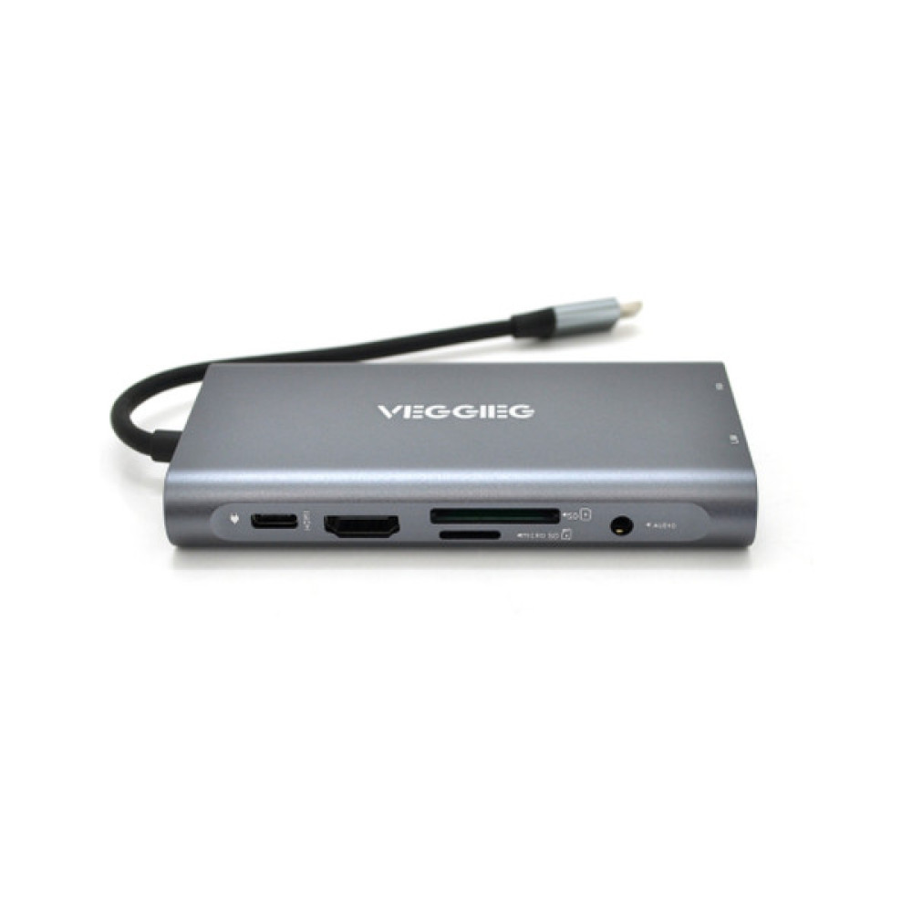 Концентратор VEGGIEG USB-C 7-in-1 USB-C + 3xUSB 3.0 + HDMI + VGA + SD/TF + RJ45 0.1m silver (TC10-U)