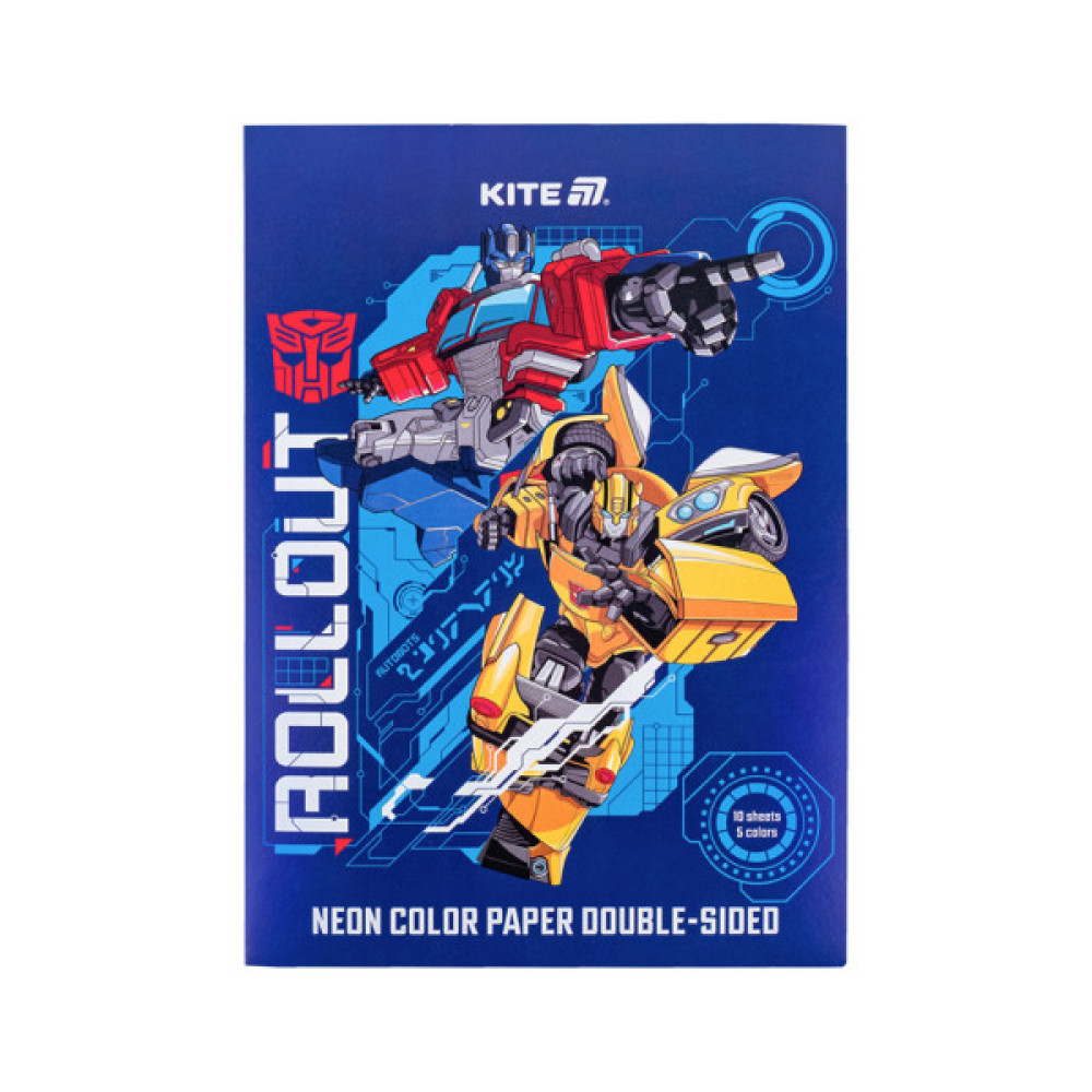 Кольоровий папір Kite А4 неоновий Transformers (10 аркушів/ 5 кольорів) (TF24-252)