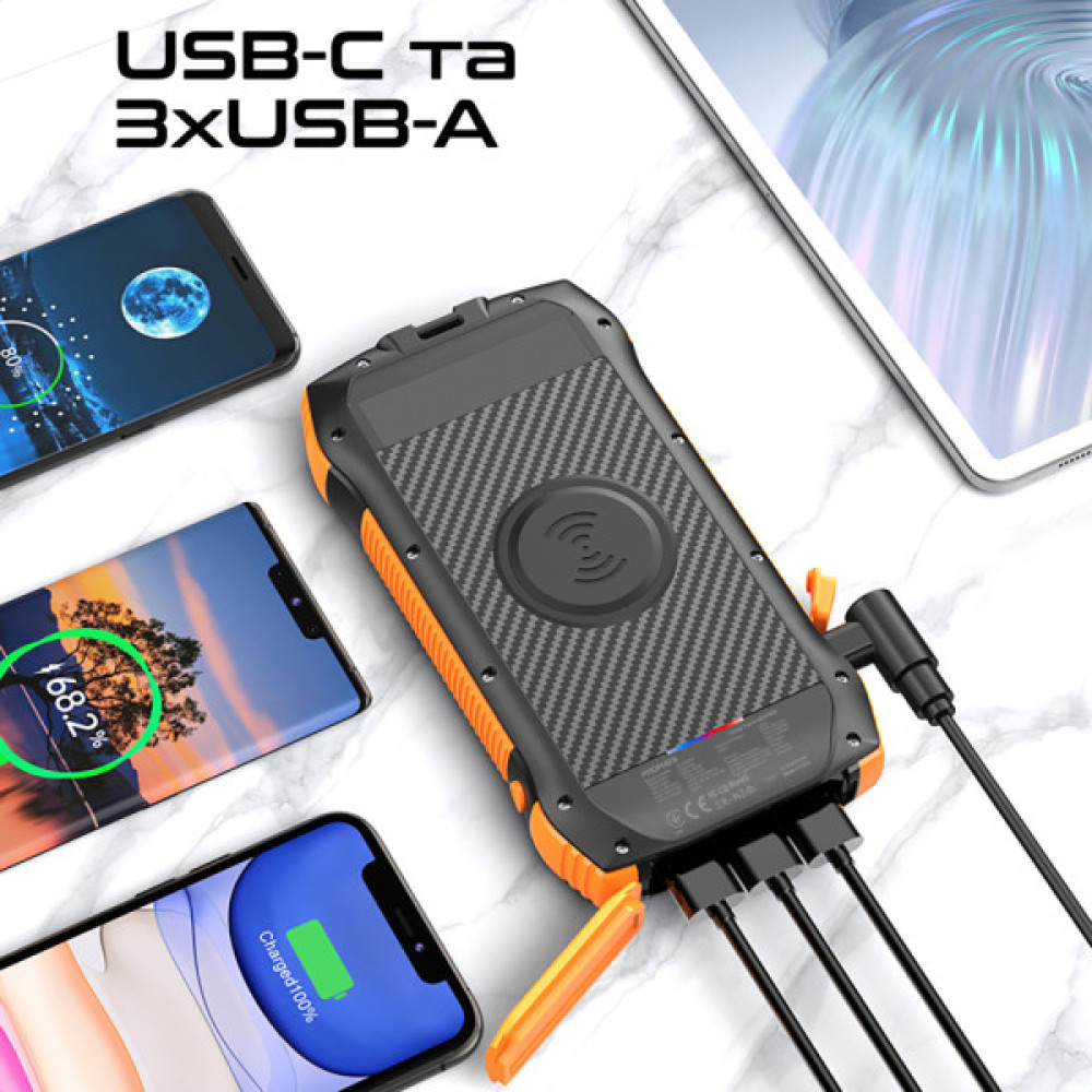 Батарея універсальна Promate 20000mAh PD/20W, QC/3/0, Solar, QI, IP65 (solartank-20pdqi.black)